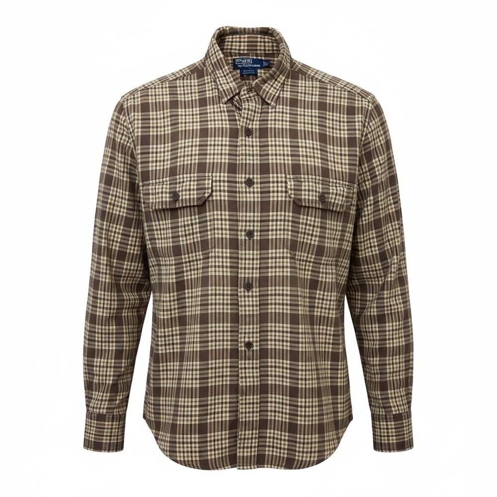 Ralph Lauren G.I. Button Front Long Sleeve Plaid Shirt Mens Size XL